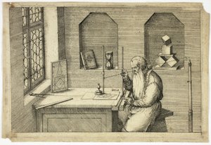 Retrato de Wenzel Jamnitzer em seu escritório de Jost Amman