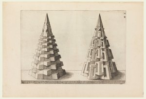 Dois cones, placa H. em perspectiva. corpos regulares de Jost Amman