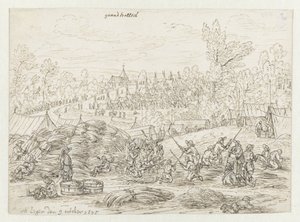 Vista de um acampamento do exército de Willem III perto de Grand-Hallet, Liège