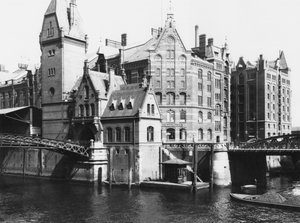 Vista, de, a, Speicherstadt, (warehouse, city), hamburgo, c.1910