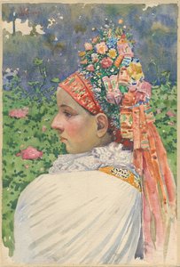 Slovak Bride par Uprka, Joza (1861-1940). Óleo sobre tela, tamanho : 54,8x37 de Joža Uprka
