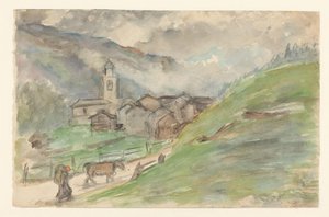 Aldeia de montanha com igreja de Jozef Israëls
