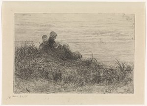Paisagem de dunas com mãe e filhos