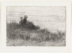 Paisagem de dunas com mãe e filhos de Jozef Israëls