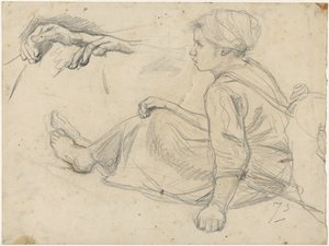 Esboços de uma rapariga pescadora sentada de Jozef Israëls