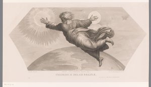Deus cria o sol e a lua
Fecit duo luminaria magna. gen. I. Fredericae Belgii reginae (título sobre o objecto)
Les loges de Raphaël (...) sujets de la bible (título da série)
Cenas bíblicas dos alojamentos de Rafael (título da série) de Jozef Karel De Meulemeester