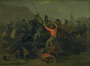 Queda do coronel Boncke Bönnichsen em 6 de dezembro de 1813 durante um duelo entre dragões da Jutlândia e cossacos de Jørgen V. Sonne