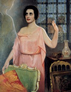 Retrato de Margarita Xirgu (1888-1969), em "la Xirgu en cristalline", dos irmãos Quinteros (óleo sobre tela) de Juan Antonio Benlliure y Gil