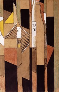 Natureza-morta com mamadeira e charutos; Ainda vida com garrafa e charutos, 1912 de Juan Gris