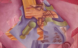 Natureza morta com violino e vidro de Juan Gris (1887-1927), óleo sobre tela, 46x73 cm de Juan Gris
