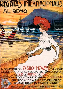 Cartaz do evento desportivo ""Regata Internacional de Remo"", ilustração de Joan Llaverias i Labro (1865-1938). 22/06/1902. RD de Juan Llaverias Llabro