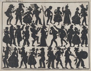 Folha 1 de figuras para bonecos de sombra chineses, ca. 1850-70.