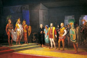 Encontro de Hernan Cortez com Montezuma no México de Juan Ortega