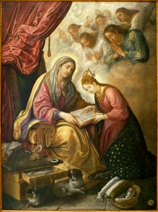 Santa Ana a aprender a ler à Virgem - Pintura de Juan de Roelas (ca. 1558/1560-1625), óleo sobre tela, ca. 1615 - Museu de Belas Artes de Sevilha, Espanha de Juan de Roelas