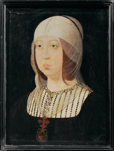 Isabel, a Católica de Castela, mulher de Fernando de Aragão ... (pintura sobre madeira) de Juan de (attr. to) Flandes
