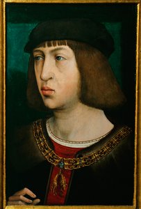 Philipp der Schoene, rei de Castela, filho do imperador Maximiliano, pai do imperador Carlos V ... (óleo sobre madeira de carvalho) de Juan de (attr. to) Flandes