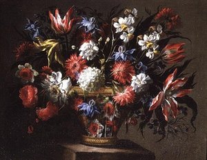 Natureza Morta de Tulipas, Narcisos e outras Flores numa Cesta