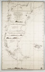 Mapa do Chile, da Patagónia, da Terra do Fogo e das Ilhas Falkland, c.1798 (gravura) de Juan de Langara