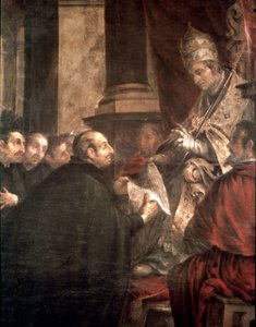 Santo Inácio recebendo a bula papal de fundação da Companhia de Jesus (jesuítas) do Papa Paulo III