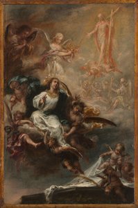 Estudo para "A Assunção da Virgem" para San Augustín, Sevilha, c.1670-72 (óleo sobre madeira) de Juan de Valdes Leal