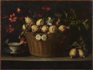 Ainda vida com limões em uma cesta de vime, ca 1643-1649.