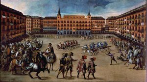 Juego de Canas, Plaza Mayor, Madrid (óleo sobre tela)