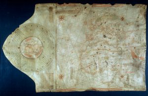 Carta náutica de Juan de la Cosa (1460-1510), cartógrafo companheiro do navegador Cristóvão Colombo (1451-1506)