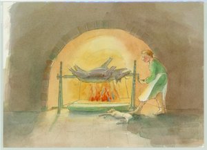 Um rapaz cuspidor medieval, que vira um cuspo na cozinha, 2004.