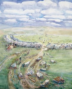 Avebury Henge em construção (aguarela sobre papel) de Judith Dobie