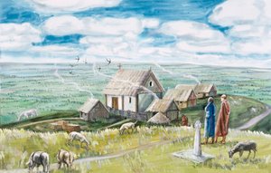 Assentamento monástico, Glastonbury Tor, século XI, 1990-2010 de Judith Dobie