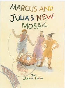 Três caracteres romanos e um cão com um mosaico em primeiro plano, 2003. de Judith Dobie