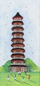 Kew Pagoda, 2009 (guache no papel) de Judy Joel