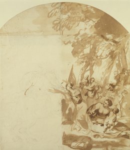 Claudius Civilis deixando as mulheres e crianças para lutar em Xanten (caneta e tinta marrom sobre lápis sobre papel) (inacabada) de Jürgen Ovens