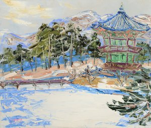Pavilhão da Coreia coberto de neve de Jukyong Park