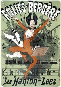 Maestro, cartaz para Les Hanion Lees at the Folies Bergeres (gravura) de Jules (after) Cheret