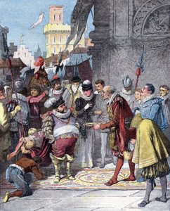 Sancho Pança nomeado governador da ilha de Barataria, ilustração do livro de Miguel de Cervantes "Histoire de Don Quichotte", gravura segundo Jules David