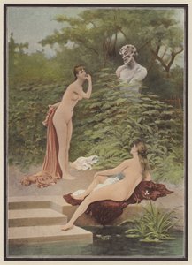 Escarnecedora, mulheres a tomar banho (cor litho) de Jules (after) Scalbert