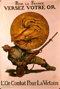 Cartaz francês da Primeira Guerra Mundial incentivando as pessoas a depositar dinheiro em bancos para o esforço de guerra, 1915