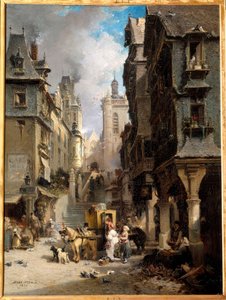 Uma Rue de Morlaix em 1830 Pintura de Jules Achille Noel (1815-1881) 1830 Quimper, Musee des Beaux Arts