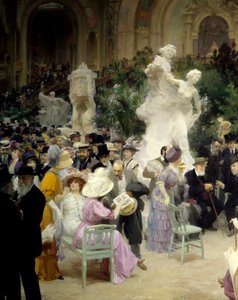 Belle epoque: "A friday of the Salon des artistes francais" Mondanites durante a exposição de arte no Grand Palais em Paris. Detalhe. Pintura de Jules Alexandre Grun (1868-1934) 1911 Rouen. Museu de Belas Artes de Jules Alexandre Gruen or Grun