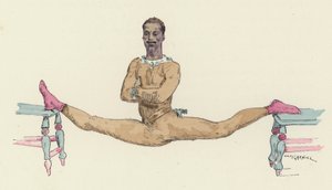 Ginasta masculina fazendo as rachaduras (cor litho)