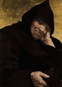 Irmão Jean, monge da abadia de Seuille, a dormir. Gargântua. Ilustração de Jules Garnier. Em "Rabelais et l