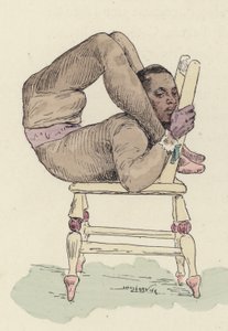 Contorcionista de circo na cadeira