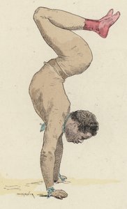 Ginasta de circo fazendo mão-stand