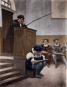 Estudante de Gargantua sob a supervisão do preceptor Sophiste Thubal Holoferne (Thubal Holoferne). Gargântua. Ilustração de Jules Garnier. Em "Rabelais et l