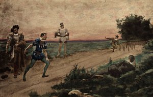 Homens a jogar bowling. Gargantua. Ilustração de Jules Garnier. Em "Rabelais et l