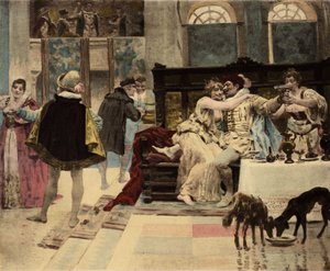 Panurge, feito por Chatelain de Salmingondin (Salmigondis) em Dipsody por Pantagruel, organizando uma festa. Pantagruel. Ilustração de Jules Garnier. Em "Rabelais et l