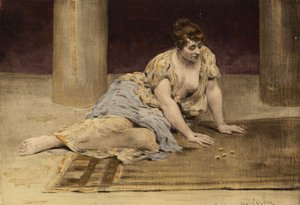 Mulher a jogar o jogo dos contos (mesas). Gargântua. Ilustração de Jules Garnier. Em "Rabelais et l