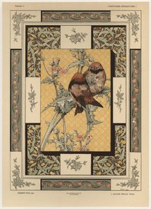 Pássaros, placa 35 de &39;Fantasias Decorativas&39;, gravada por Gillot, publicada por Jules Rouam, Librairie de l&39;Art, Paris, 1887 (gravura a cores)