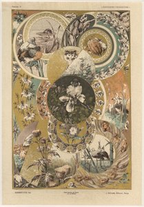 Círculos, placa 27 de &39;Fantasias Decorativas&39;, gravada por Gillot, publicada por Jules Rouam, Librairie de l&39;Art, Paris, 1887 (gravura a cores) de Jules Auguste Habert Dys